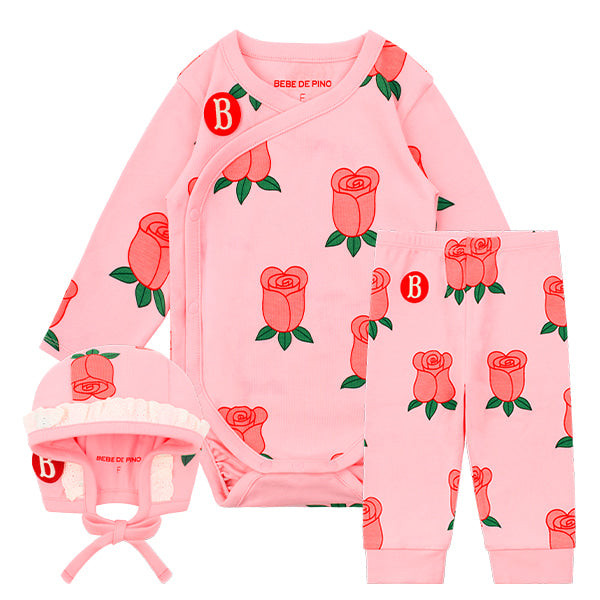 (Pre-Order) Bebedepino Newborn Rose All-Over Bodysuit Set