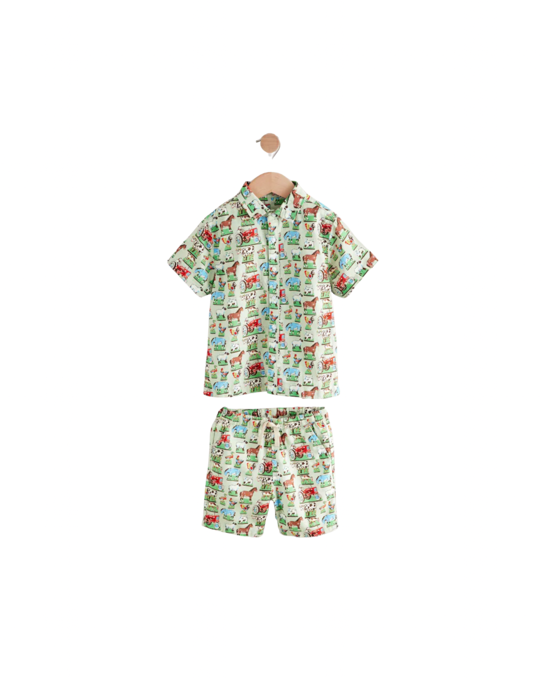 (Pre-Order) Green Farm All Over Printed Linen Blend Shirt & Shorts Set