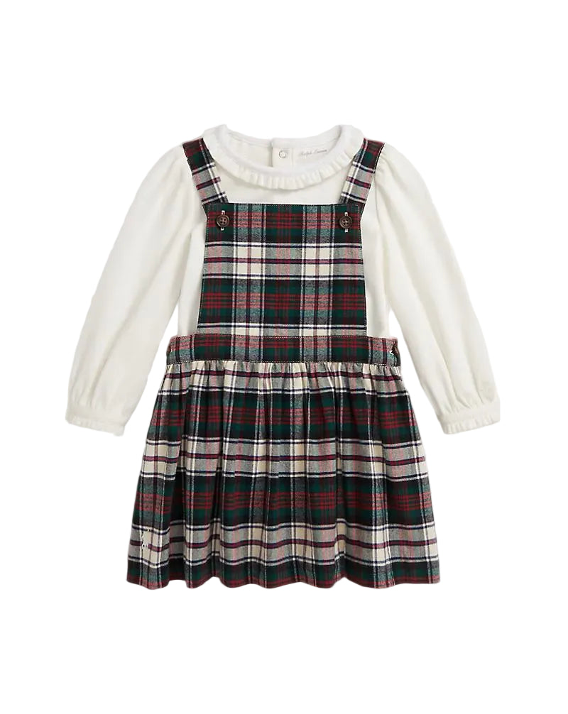 (Pre-Order) Ralph Lauren Cotton Bodysuit & Plaid Dress Set
