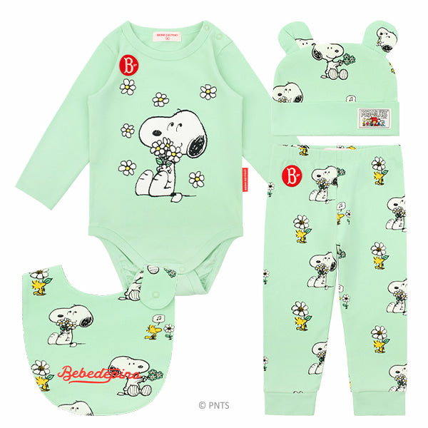 (Pre-Order) Bebedepino Baby Flower Snoopy All-Over Bodysuit Set