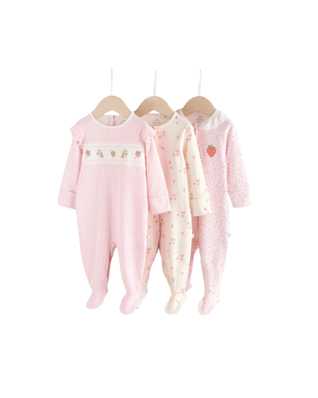 (Pre-Order) Next Pink Collar 3 Pack Baby Sleepsuits (0-2yrs)