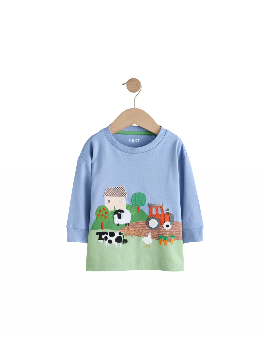 (Pre-Order) Green Farm Scene Long Sleeve Appliqué T-Shirt