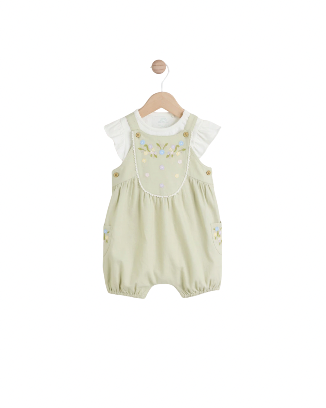 (Pre-Order) Next Sage Green Embroidered Floral Short Sleeve 100% Cotton