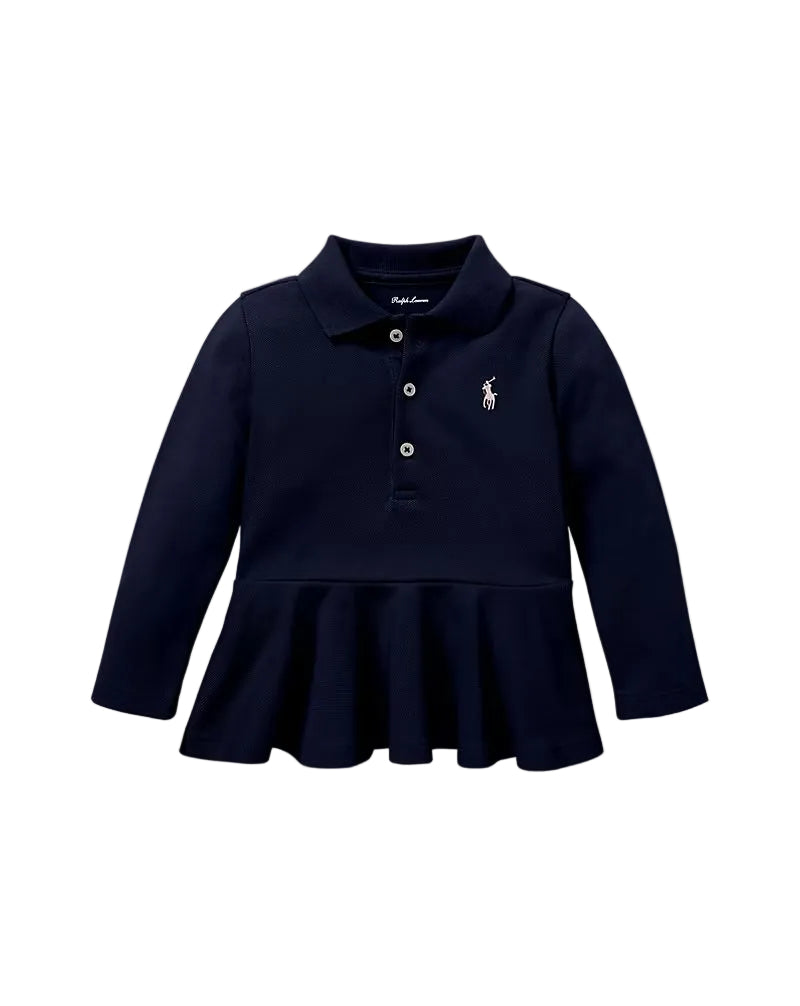 (Pre-Order) Cotton Mesh Peplum Polo Shirt Refined Navy