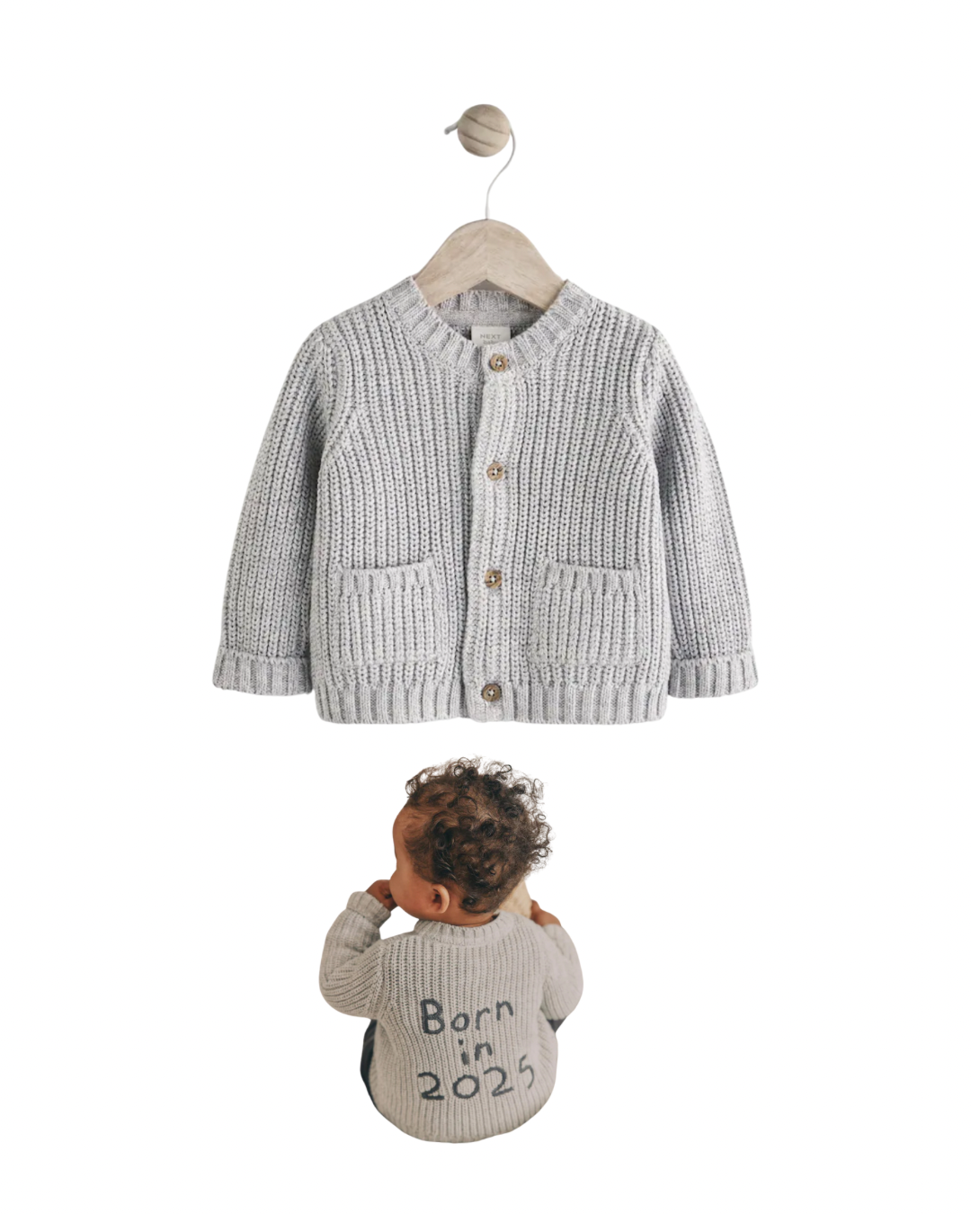 (Pre-Order) Next Grey Born In 2025 Baby Knitted 100% Cotton Cardigan