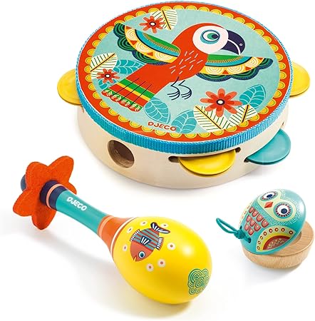 (Pre-Order) Djeco Animambo Tambourine, Maraca, Castanet Music Instrument Set