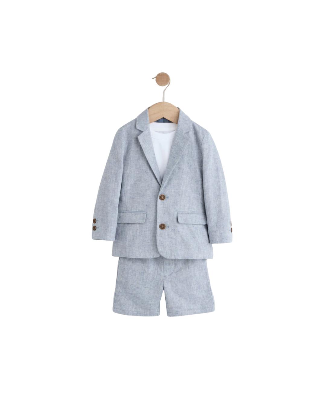 (Pre-Order) Blue Linen Blend Blazer, T-Shirt & Shorts Set