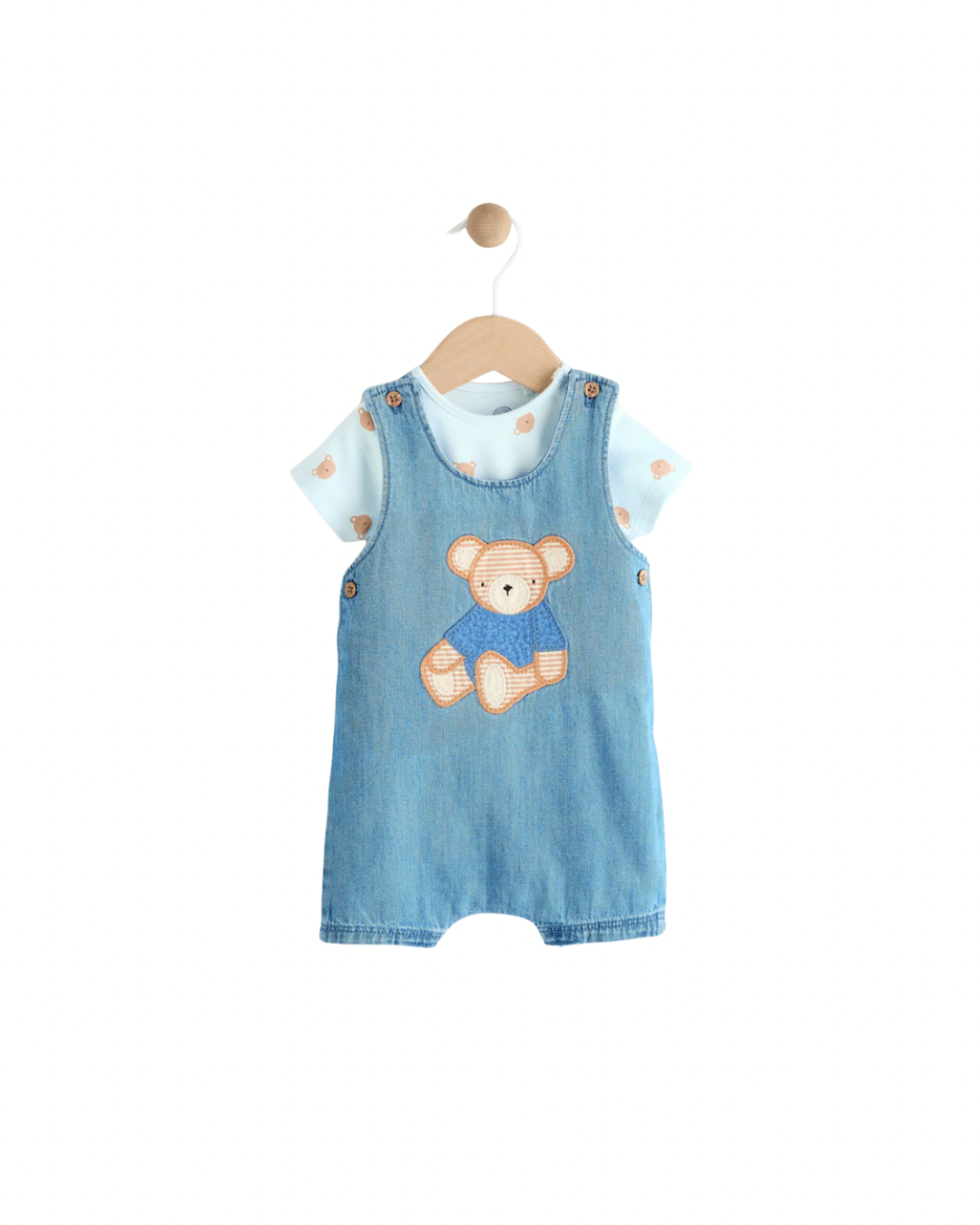 (Pre-Order) Blue Bear Baby Woven Dungaree and Bodysuit Set