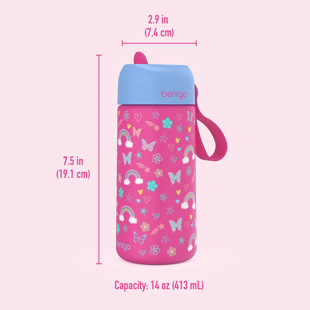 (Pre-Order) Bentgo Kids Stainless Steel Insulated Water Bottle Rainbows and Butterflies