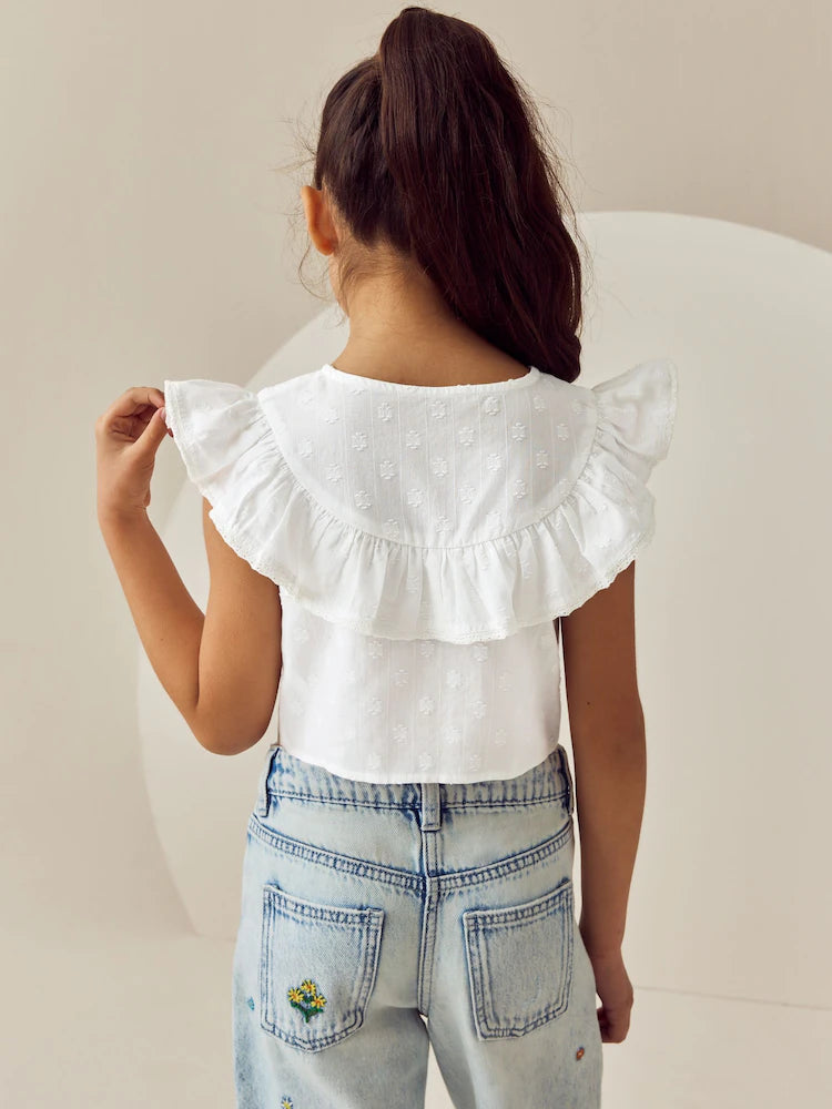 (Pre-Order) White 100% Cotton Tie Front Blouse (3-16yrs)