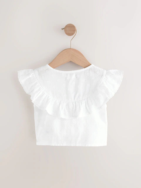 (Pre-Order) White 100% Cotton Tie Front Blouse (3-16yrs)