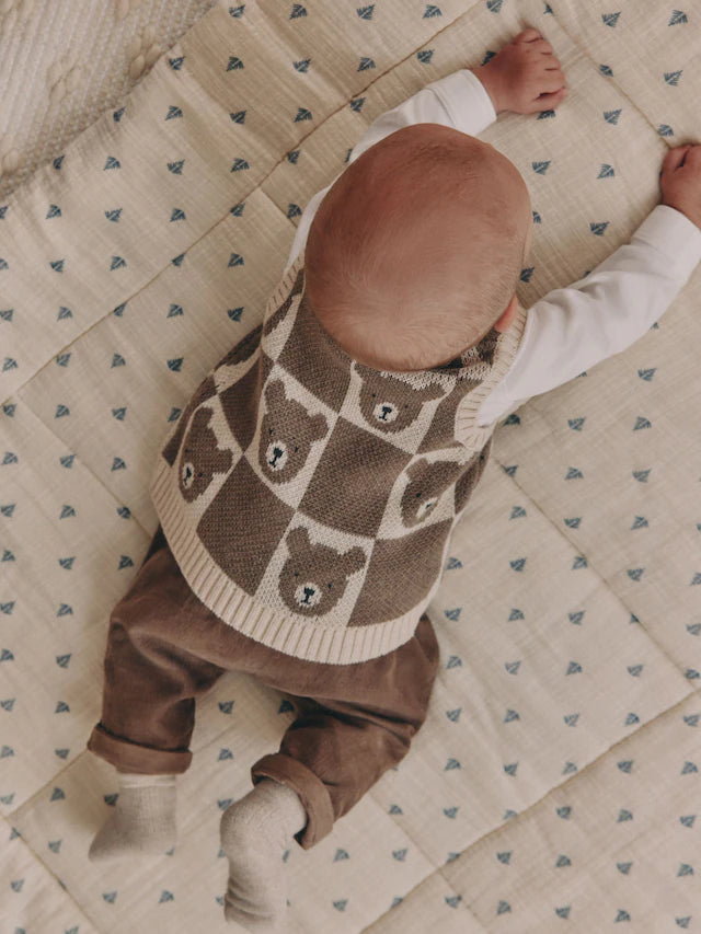 (Pre-Order) Next Neutral Bear Knitted Vest Shirt and Trouser Baby Set