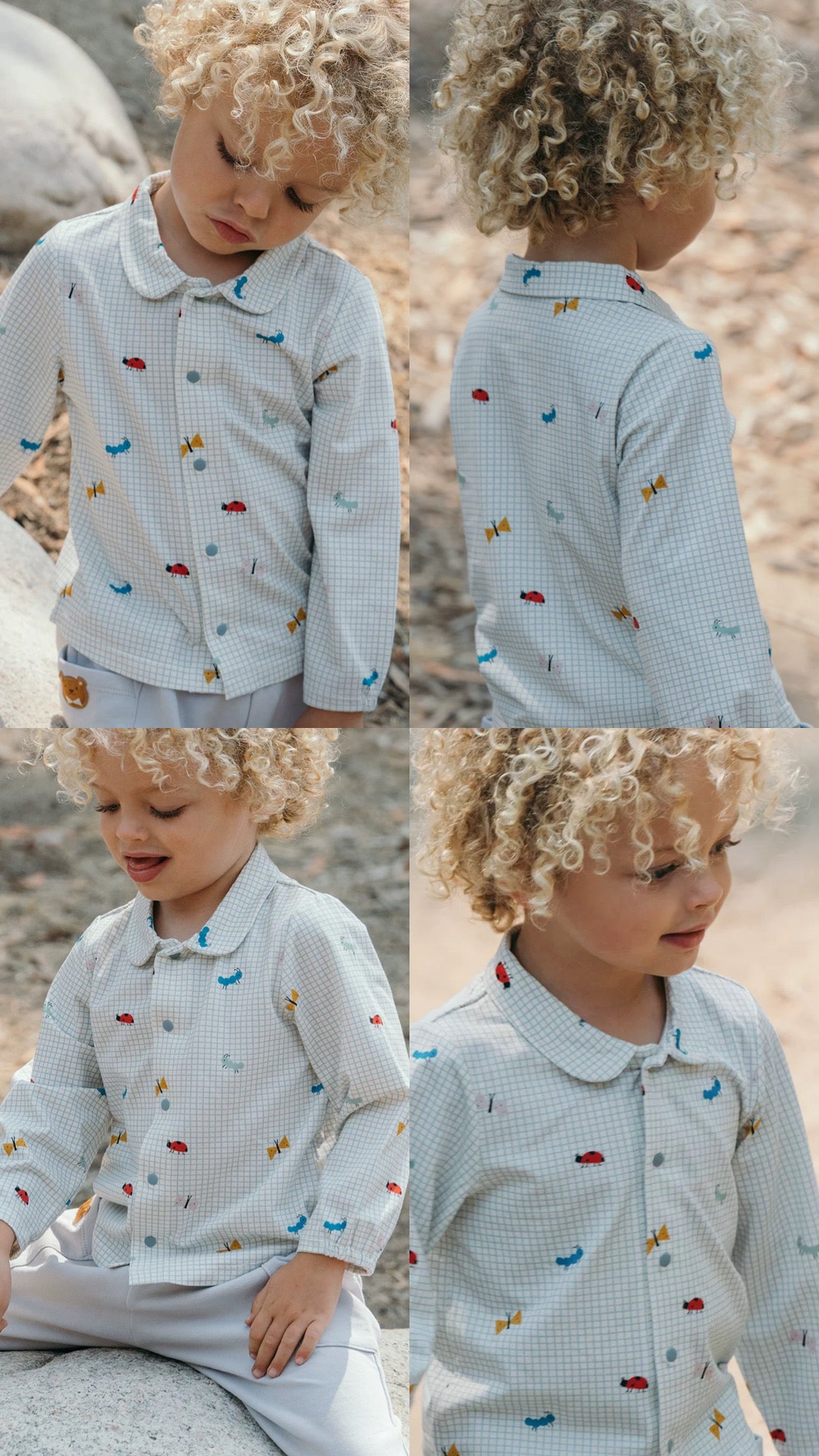 (PREORDER) White Wheat Checked Bug Longsleeve Shirt