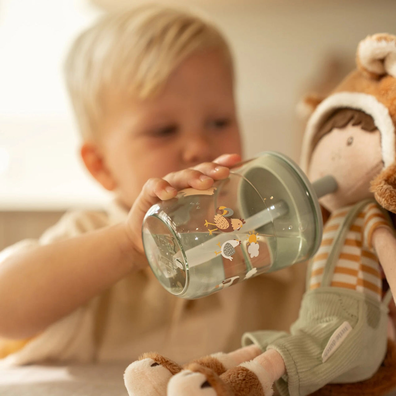 (PREORDER) Little Dutch Children's glass 250 ml With Straw Little Farm