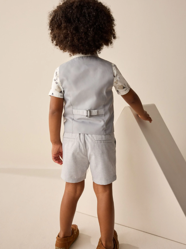 (Pre-Order) Grey Puppytooth Waistcoat/Shirt/Shorts & Bow