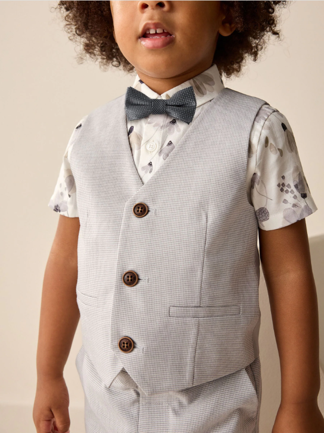 (Pre-Order) Grey Puppytooth Waistcoat/Shirt/Shorts & Bow