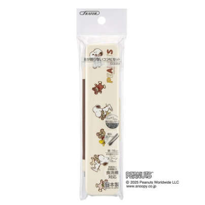 (Pre-Order) Skater Silent Chopsticks and Spoon Set, 18cm, Snoopy & Bear