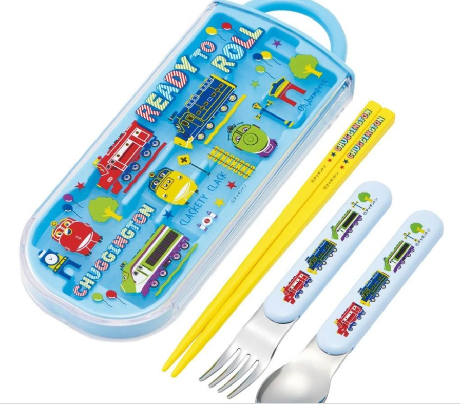 (Pre-Order??) Skater Children's Antibacterial Lunch Box Trio Set Easy to Open Sliding Type (Set of Chopsticks, Spoon, Fork) Chuggington POP