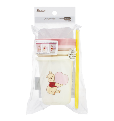 (Pre-Order) Skater Winnie the Pooh HUG&HEART BE POOH Tumblers with Straws, Set of 3