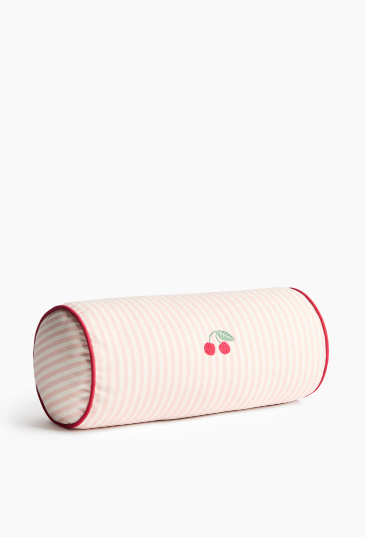 (Pre-order) H&M Home Embroidery-detail bolster - Cherry 18x45cm