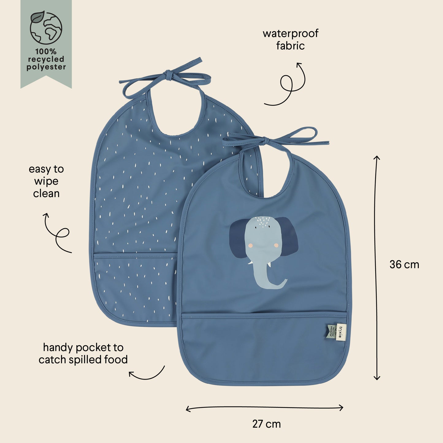 (Pre-Order)Trixie Water-repellent bibs, 2-pack - Mrs. Elephant