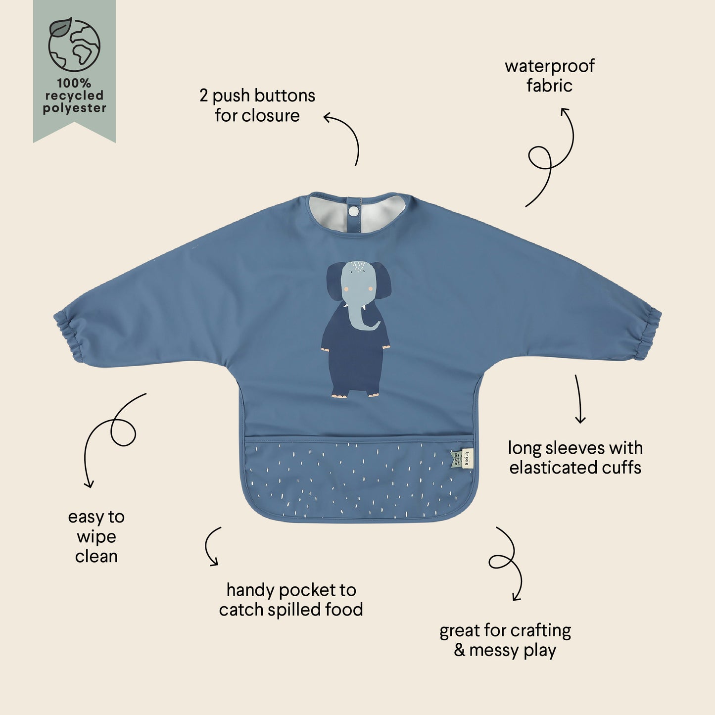 (Pre-Order)Trixie Water-repellent bib with sleeves - Mrs. Elephant