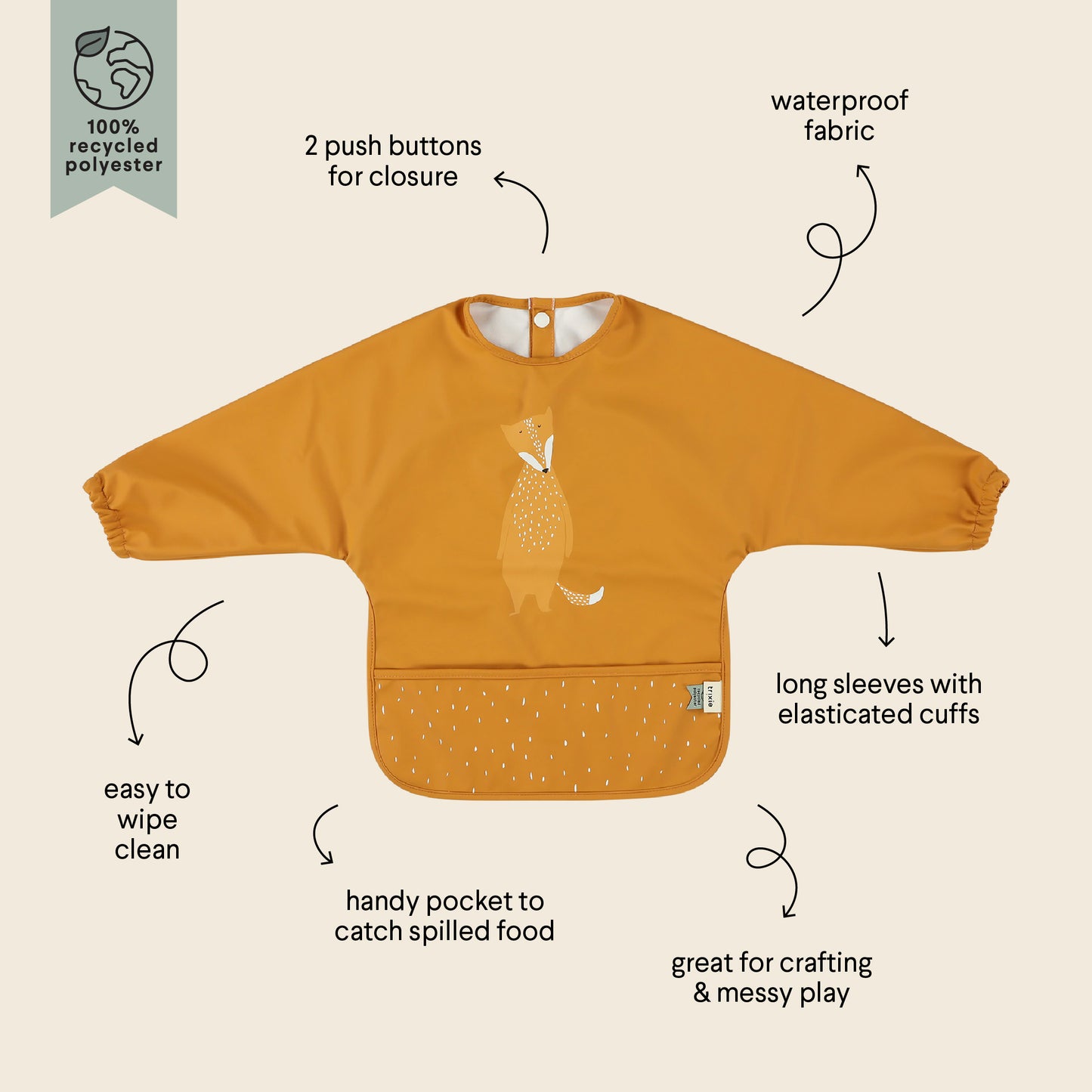 (Pre-Order) SALE Trixie Water-repellent bib with sleeves - Mr. Fox