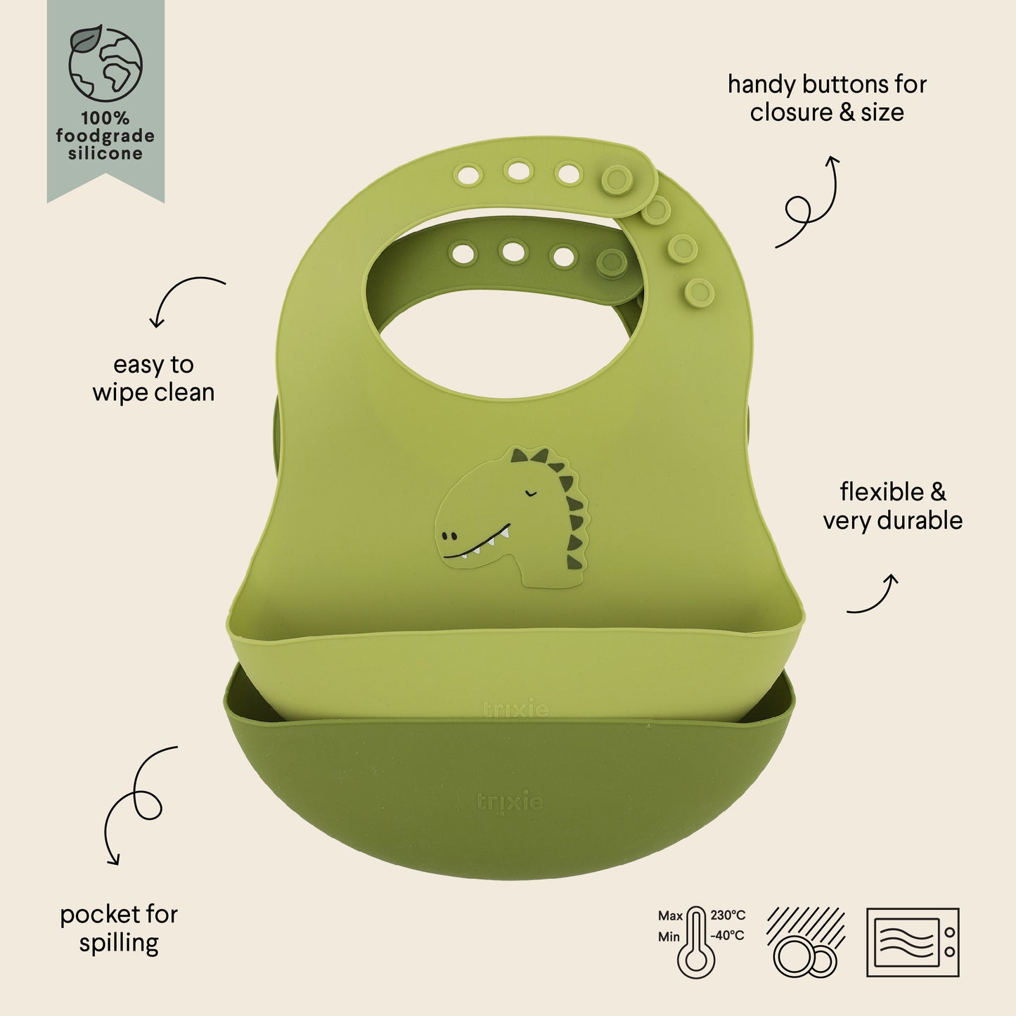(Pre-Order) SALE Trixie Silicone bibs 2-pack - Mr. Dino