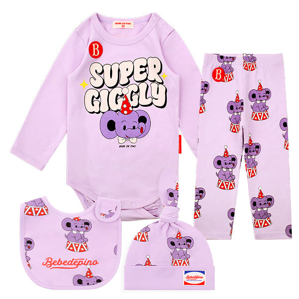(Pre-Order) Bebedepino Baby Giggle Elephant All-Over Bodysuit Set
