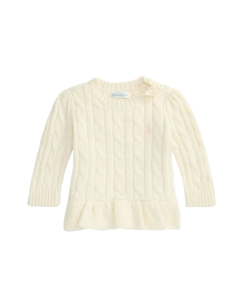 (Pre-Order) Ralph Lauren Cable-Knit Cotton Peplum Sweater White