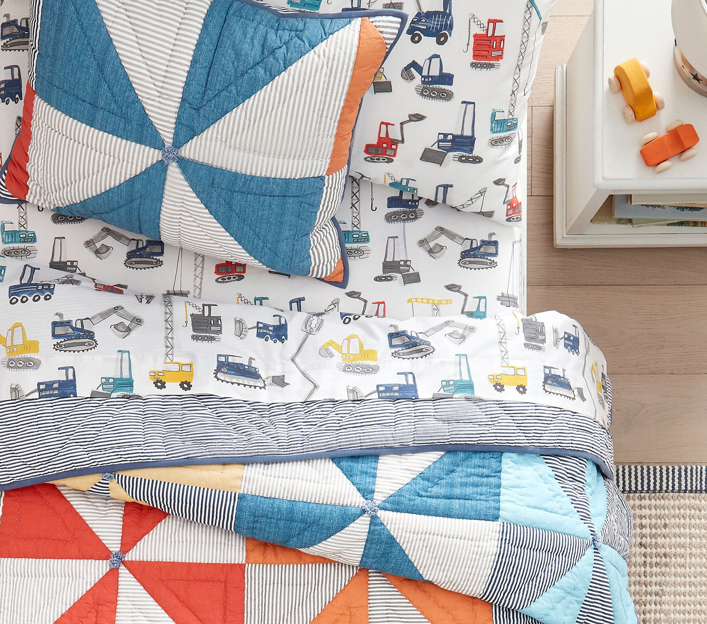 (Pre-Order) Pottery Barn Kids Jax Construction Organic Sheet Set & Pillowcases