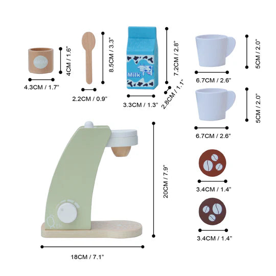 (PRE-ORDER)Teamson Kids Little Chef Frankfurt 8 Piece Wooden Play Kitchen Coffee Machine Set
