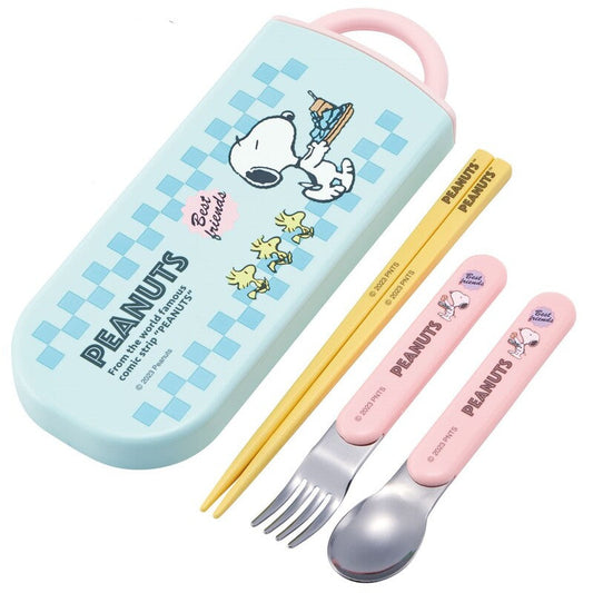 (Pre-Order) Skater Children's Antibacterial Lunch Box Trio Set Easy to Open Sliding Type (Chopsticks, Spoon, Fork Set) Snoopy