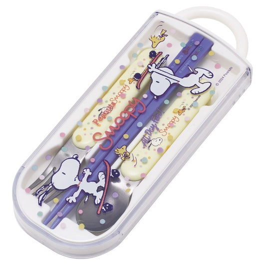 (Pre-Order) Skater Children's antibacterial lunch box trio set Easy to open slide type (set of chopsticks, spoon, fork) Snoopy