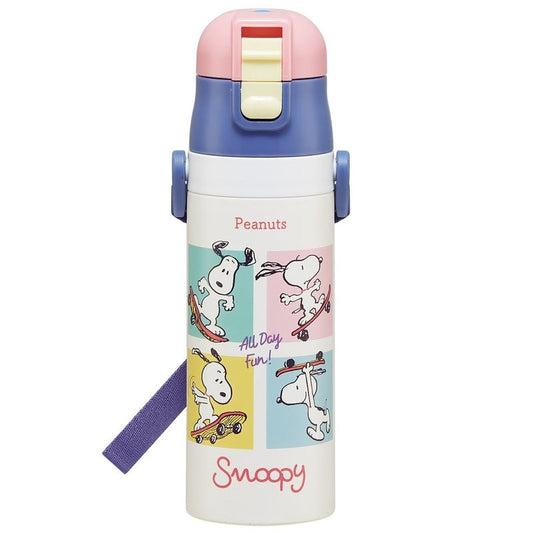 (Pre-Order) Skater Ultra-lightweight stainless steel bottle, 470ml, Snoopy skateboard