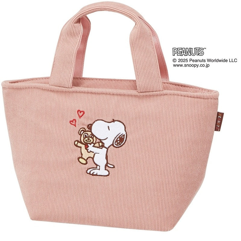 (Pre-Order) Skater Lunch Bag Corduroy Fabric Heat Insulation Cold Insulation Gusset Wide Bag Lunch Box Snoopy