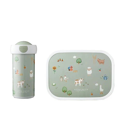 (Pre-Order) Little Dutch Lunch set - School cup and lunchbox - Green - Little Farm