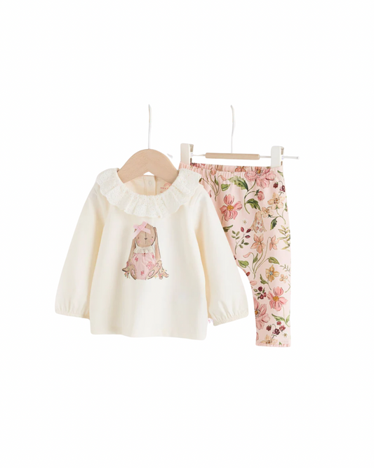 (Pre-Order) Next White/Pink/Bunny/Floral Baby Long Sleeve Top and Leggings