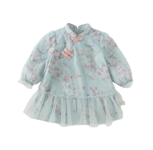 (Pre-Order) Dave & Bella Girls Autumn Elegance Chinese Style Mesh Floral A-line Party Dress