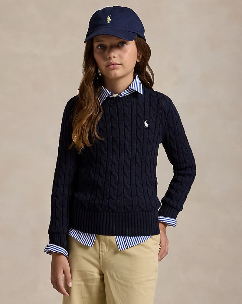 (Pre-Order) Ralph Laura Cable-Knit Cotton Sweater Navy
