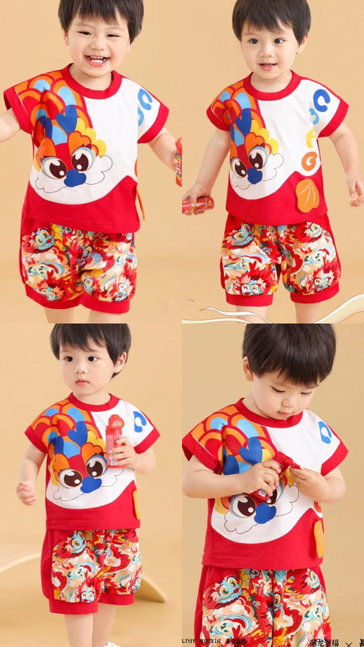 (Pre-Order) Zhang Ming Fu Kids' Red Cartoon Dragon Set