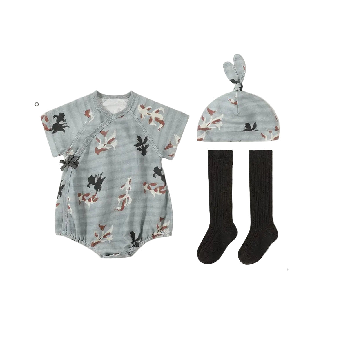 (Pre-Order) Han Gong Fu Traditional Koi Print Baby Gift Set with Hat & Socks