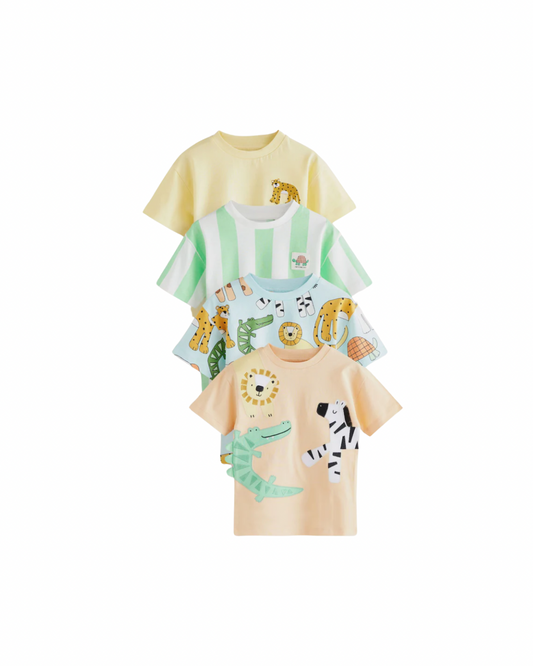 (Pre-Order) Multi Safari Animal Short Sleeve T-Shirts 4 Pack