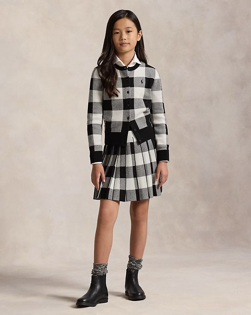 (Pre-Order) Ralph Lauren Buffalo Check Wool Cardigan & Skirt Set