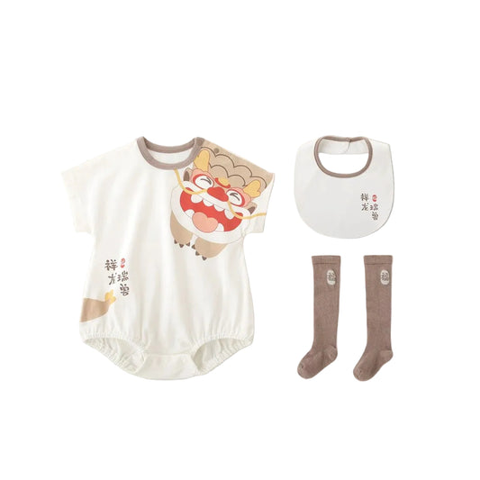 (Pre-Order) Han Gong Fu Golden Horn Bubble Romper Set ( incl bib and socks)