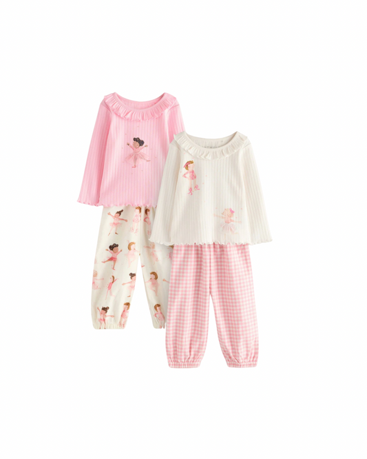 (Pre-Order) Pink Ballerina Print Woven Bottoms Pyjamas 2 Pack
