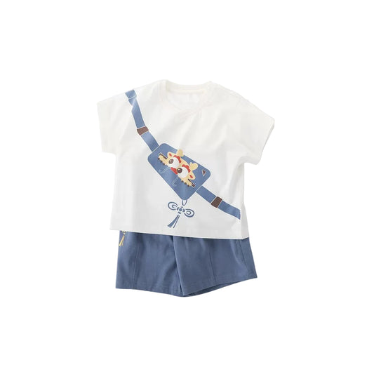 (Pre-Order) Han Gong Fu Toddler Hanfu-Inspired T-Shirt and Shorts Set