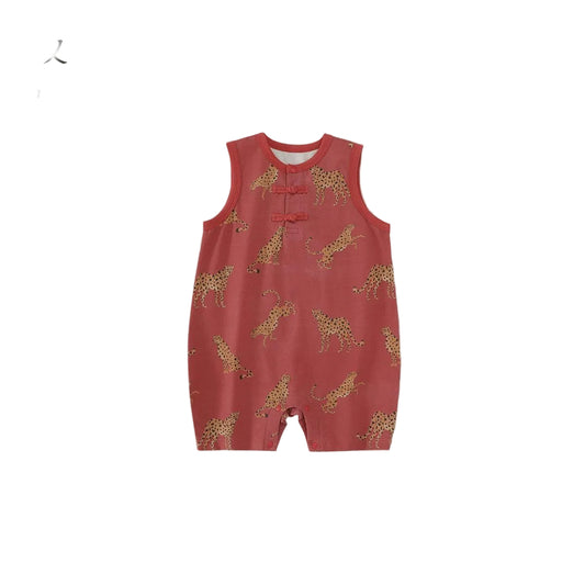 (Pre-Order) Han Gong Fu Wild Leopard Mandarin Sleeveless Romper