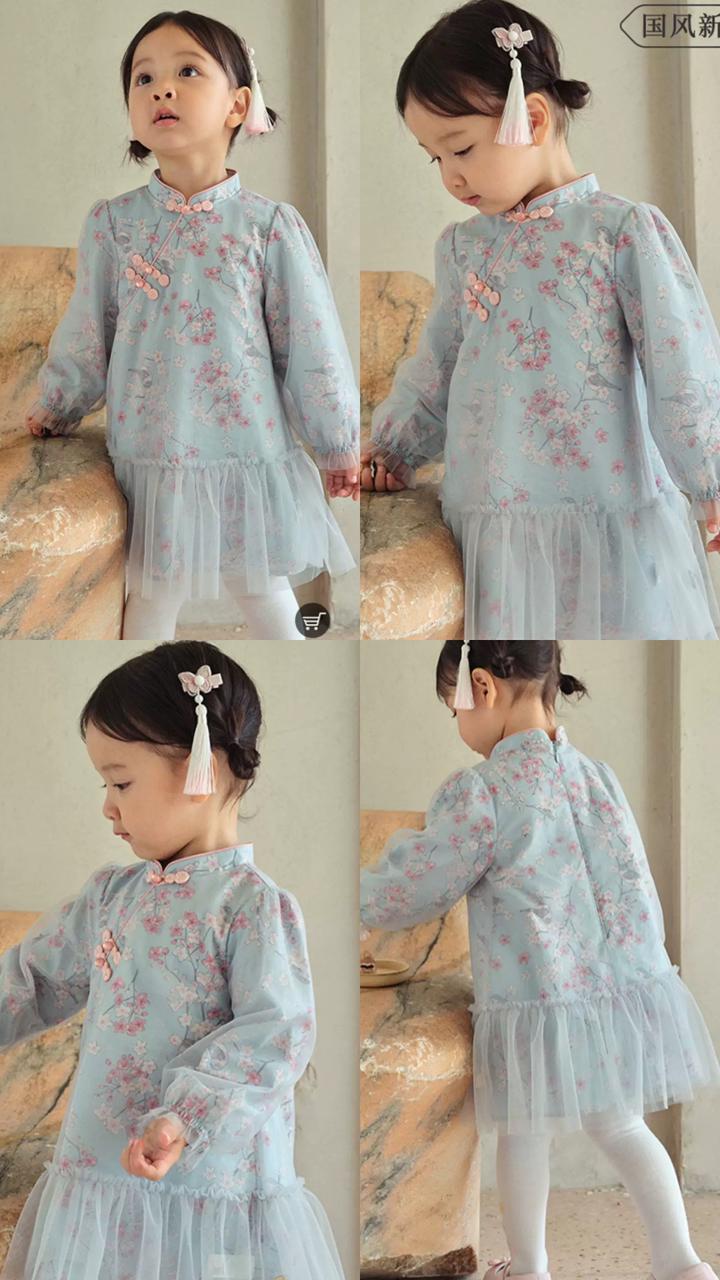 (Pre-Order) Dave & Bella Girls Autumn Elegance Chinese Style Mesh Floral A-line Party Dress