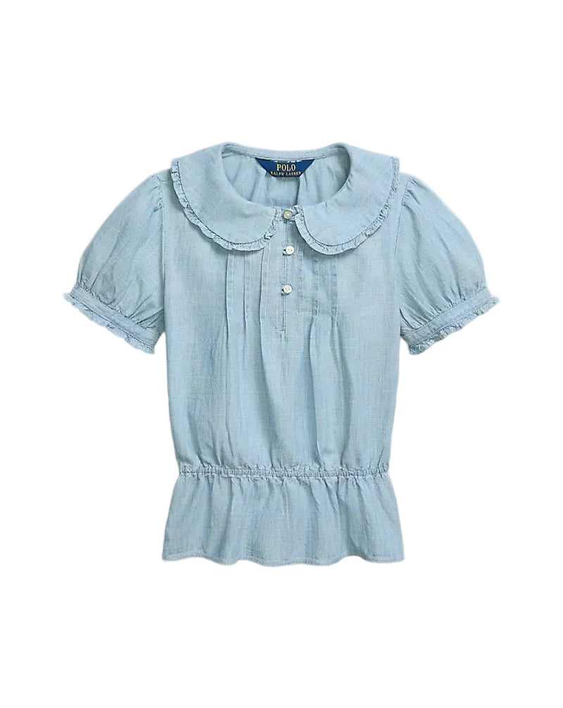 (Pre-Order) Ralph Lauren Kids Blue Cotton Button-Up Blouse